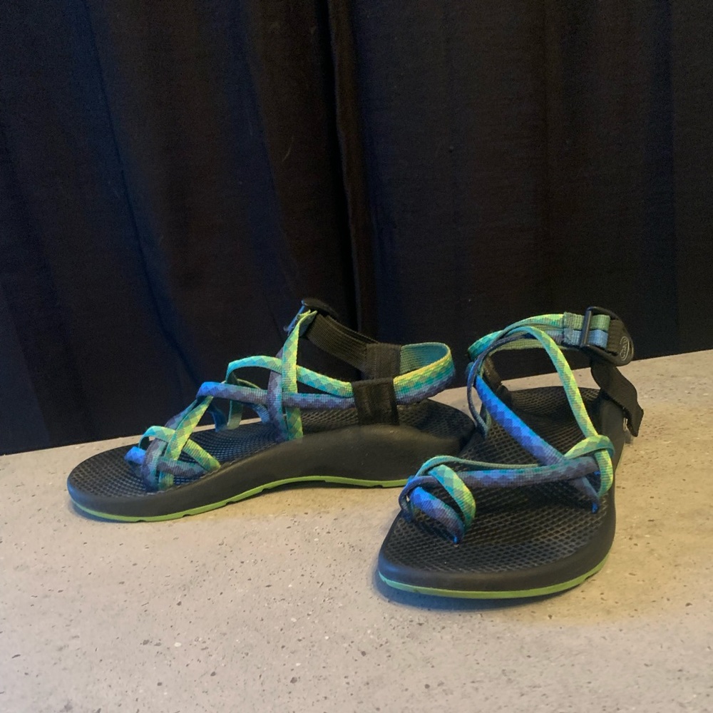 Chaco Sandals: Blue & Green strap design